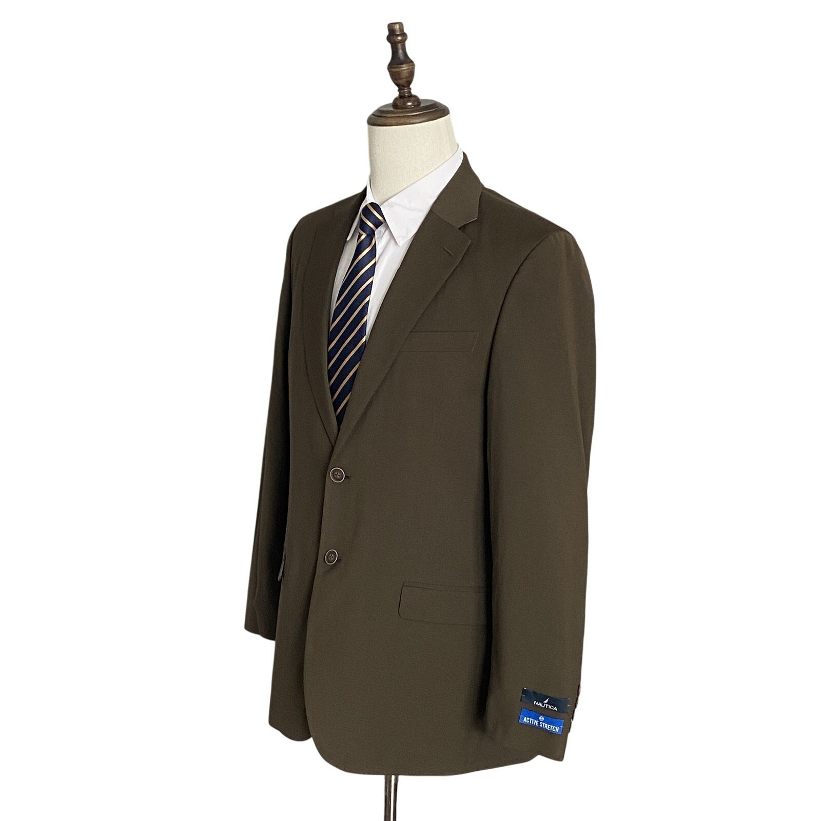 Nautica Men's Suit 40L 36W 2-Piece Suit Modern Fit Gaff Active Stretch Olive