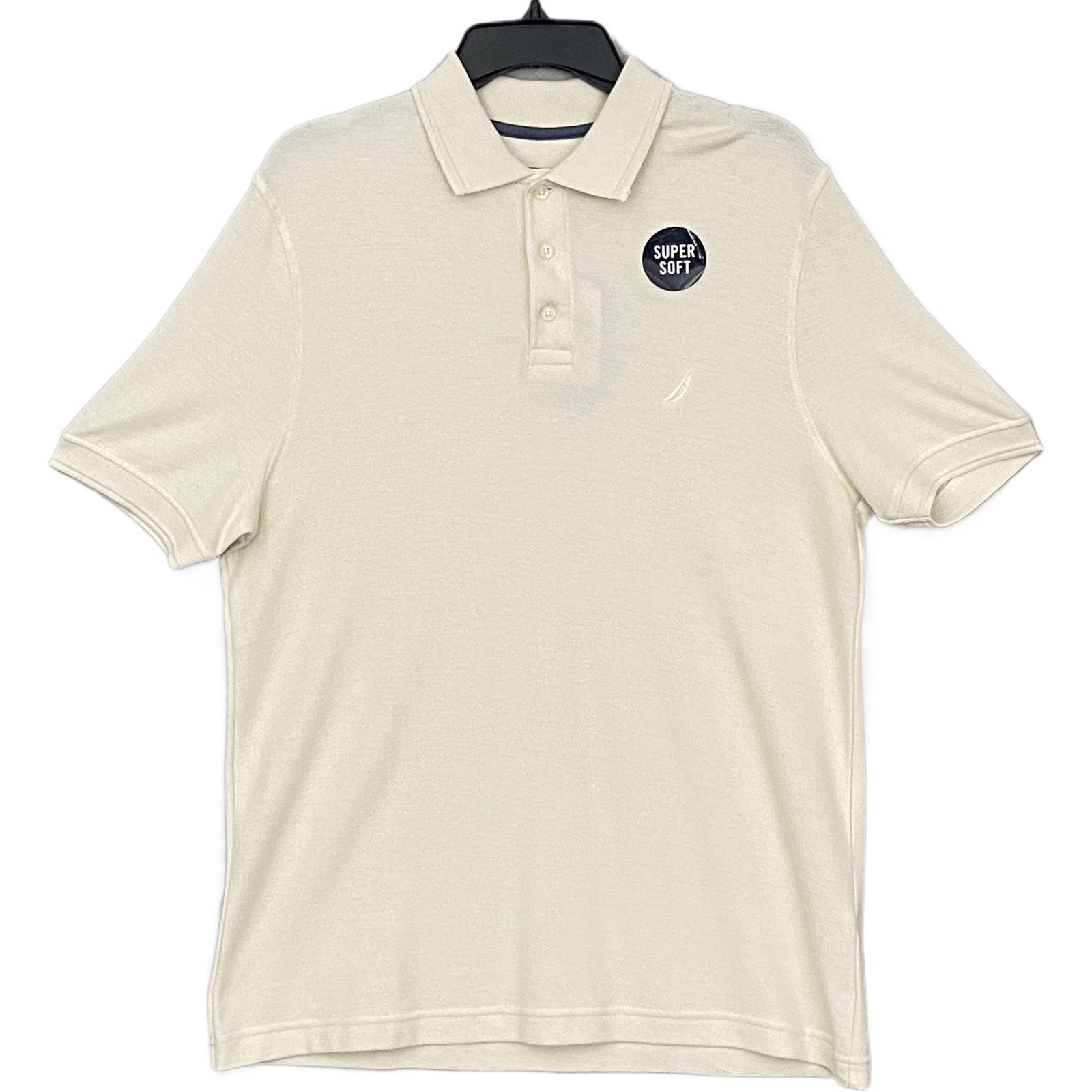 Nautica Polo Shirt Men's Medium Cotton Short Sleeve Cream