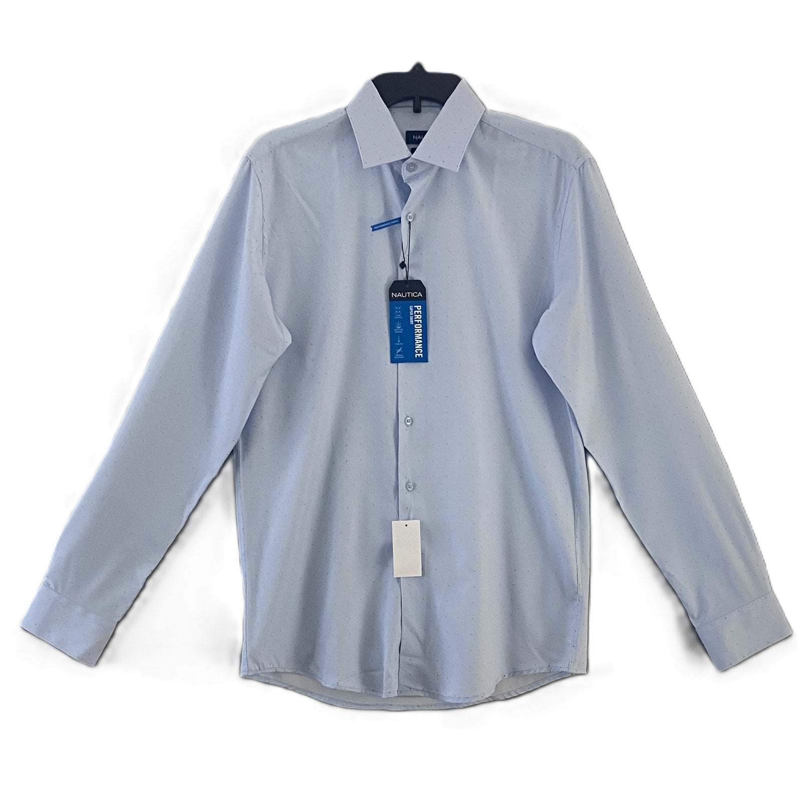 Nautica Dress Shirt Men's 15-15.5 34/35 Performance Slim Fit Blue Dot