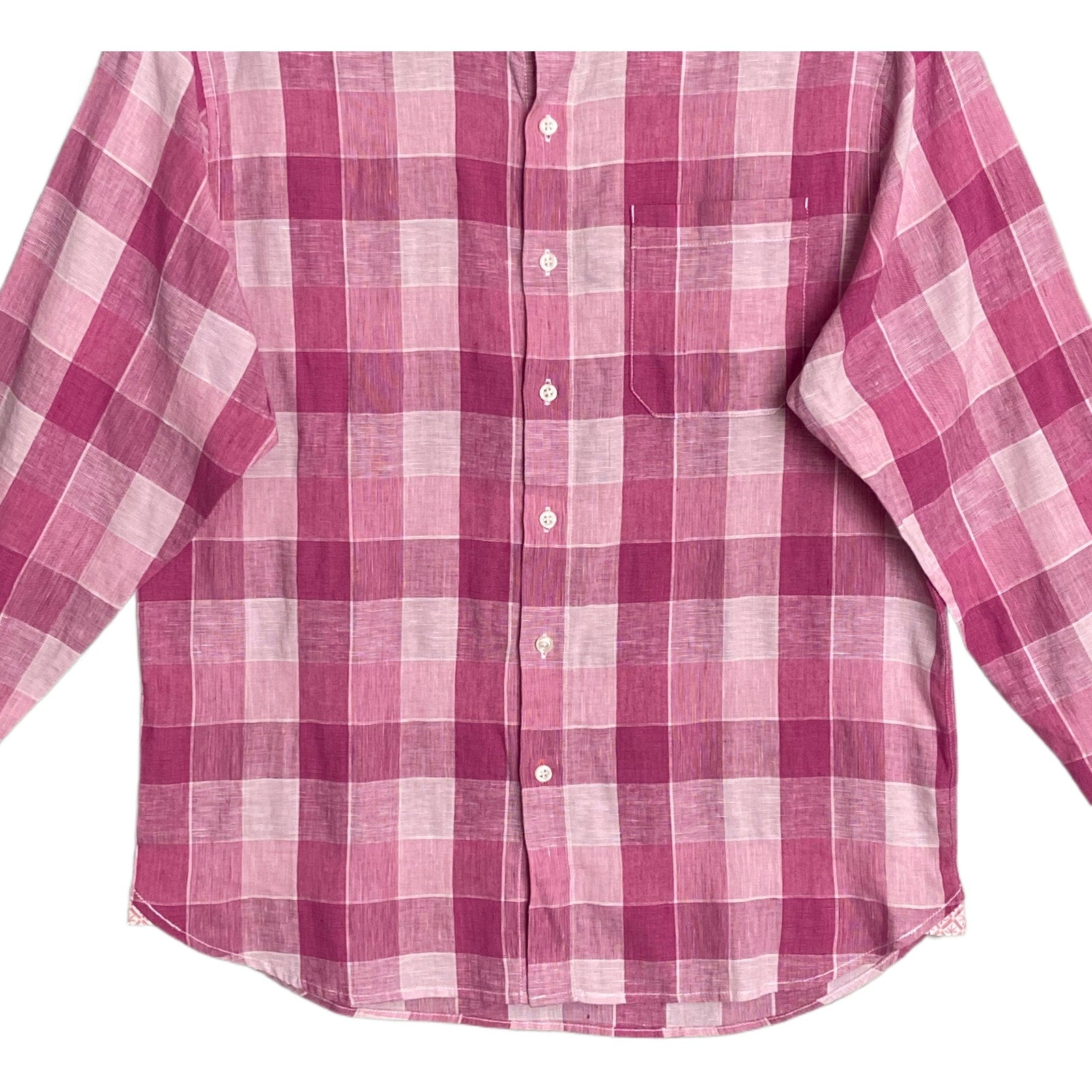 Tommy Bahama Shirt Men's Large "Barbados Breeze Stretch" Pink Linen Blend