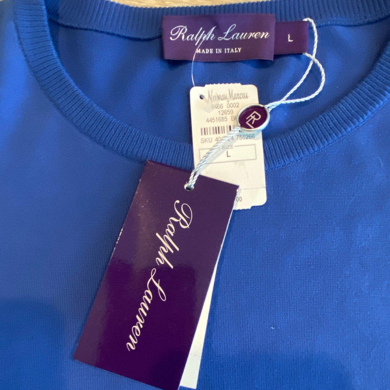 Ralph Lauren Purple Label Men's Large Crew Neck Sweater Cotton Solid Blue