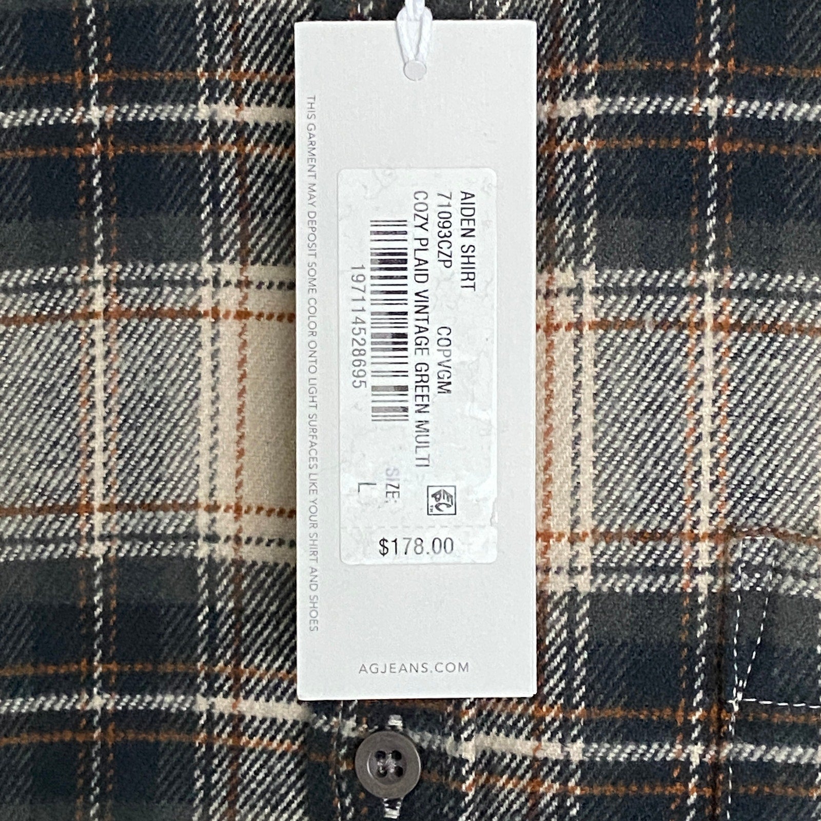 AG Los Angeles Men's Large "Aiden" Flannel Shirt Classic Fit Plaid