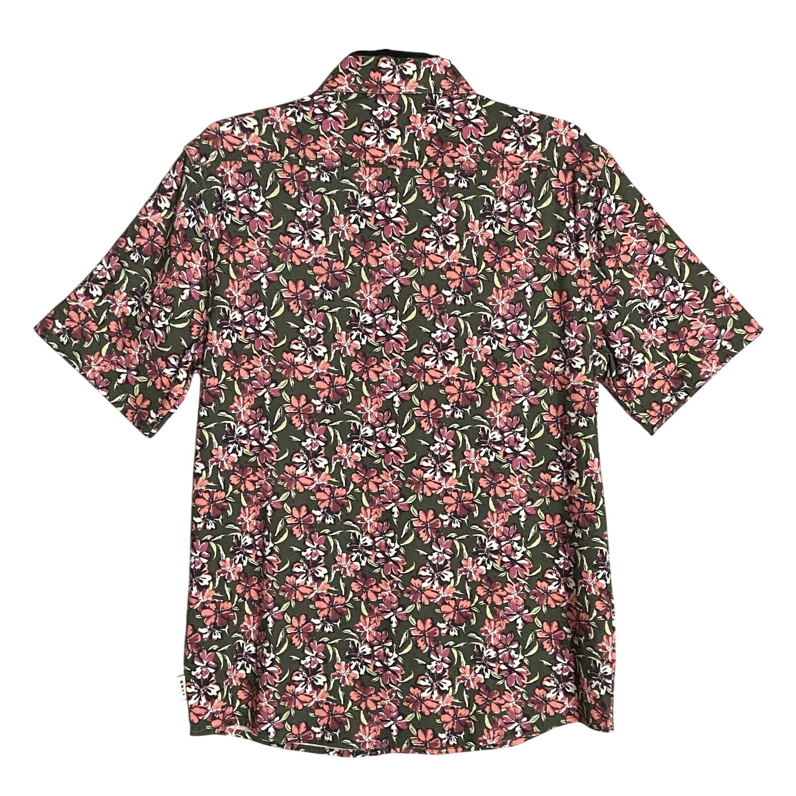 Rowm Men's Shirt Medium Casual Short Sleeve Pockets Pink Gray Floral UPF 30+