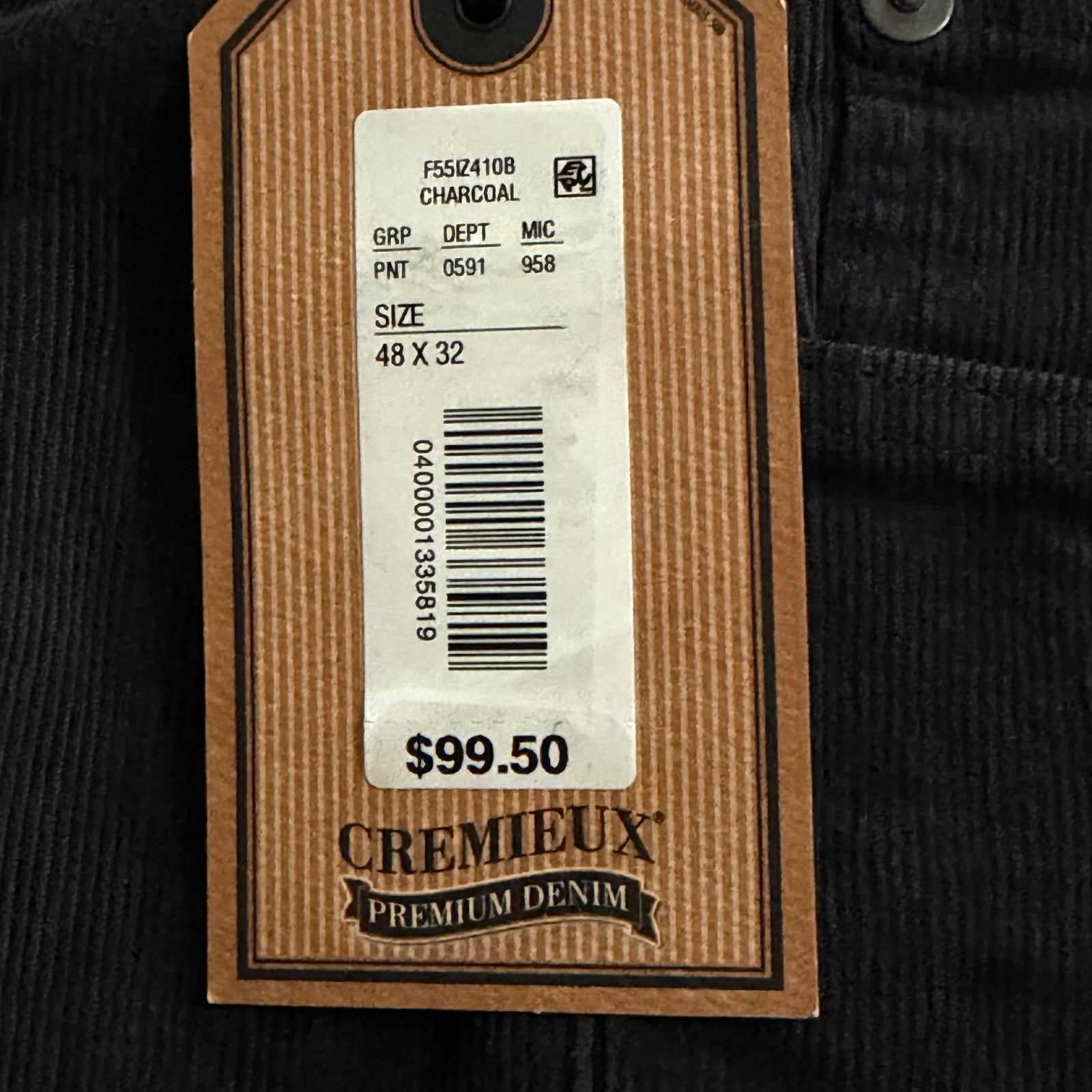 Daniel Cremieux Corduroy Pants Men's 48"x32" Straight Fit Stretch Charcoal