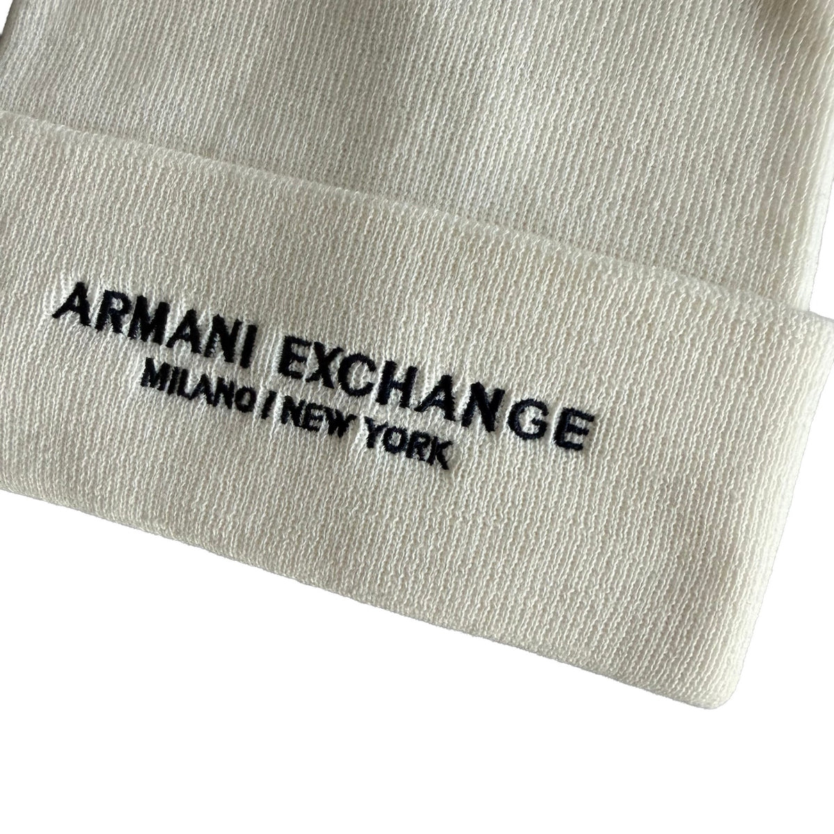A|X Armani Exchange Milano / New York Knit Beanie One Size Folded Cuff White