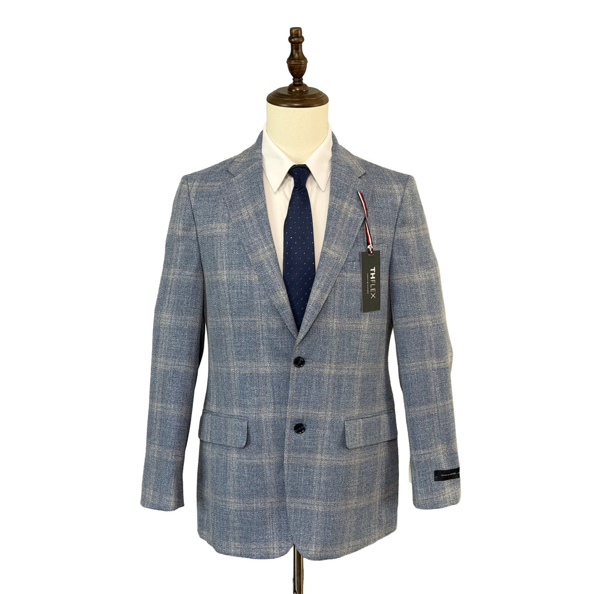 Tommy Hilfiger TH Flex Sport Coat Blazer Gene Stretch Light Blue Plaid NWT