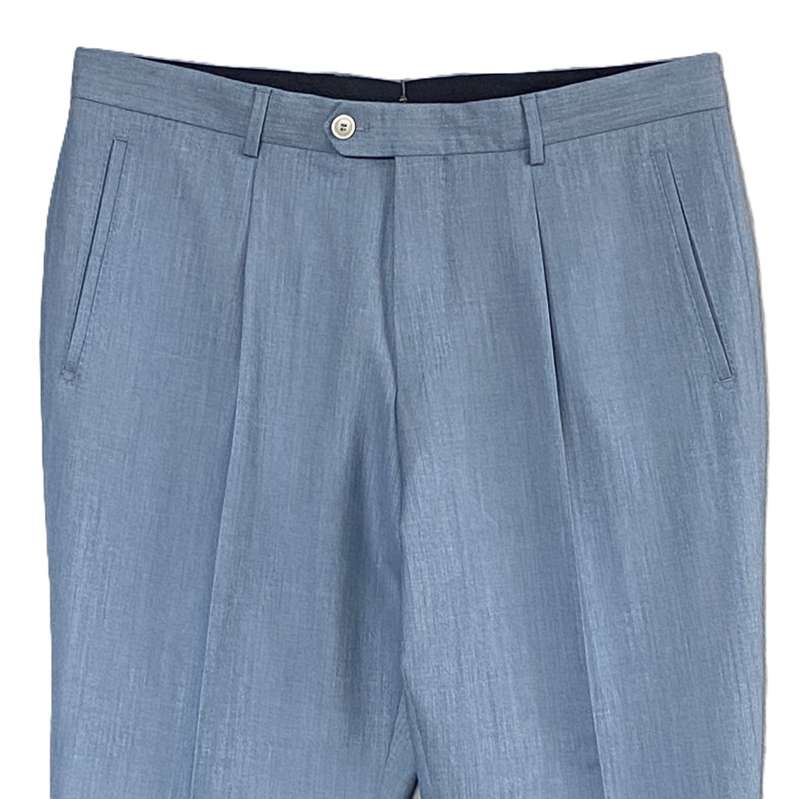 Boss Dress Trousers Men's 38x32 Wool/Silk/Linen Blend Pleated Cuffed Blue