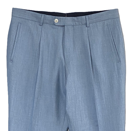 Boss Dress Trousers Men's 38x32 Wool/Silk/Linen Blend Pleated Cuffed Blue