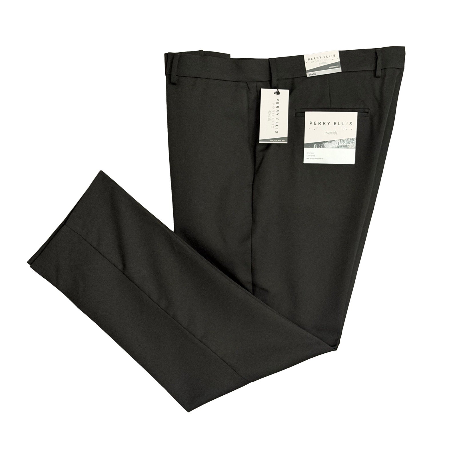Perry Ellis Portfolio Pants Men's 38"x32" Dress Pants Modern Fit Charcoal