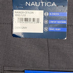 Nautica Ceylon Dress Pant Men's 42x32 Flat Front Active Stretch Dark Grey