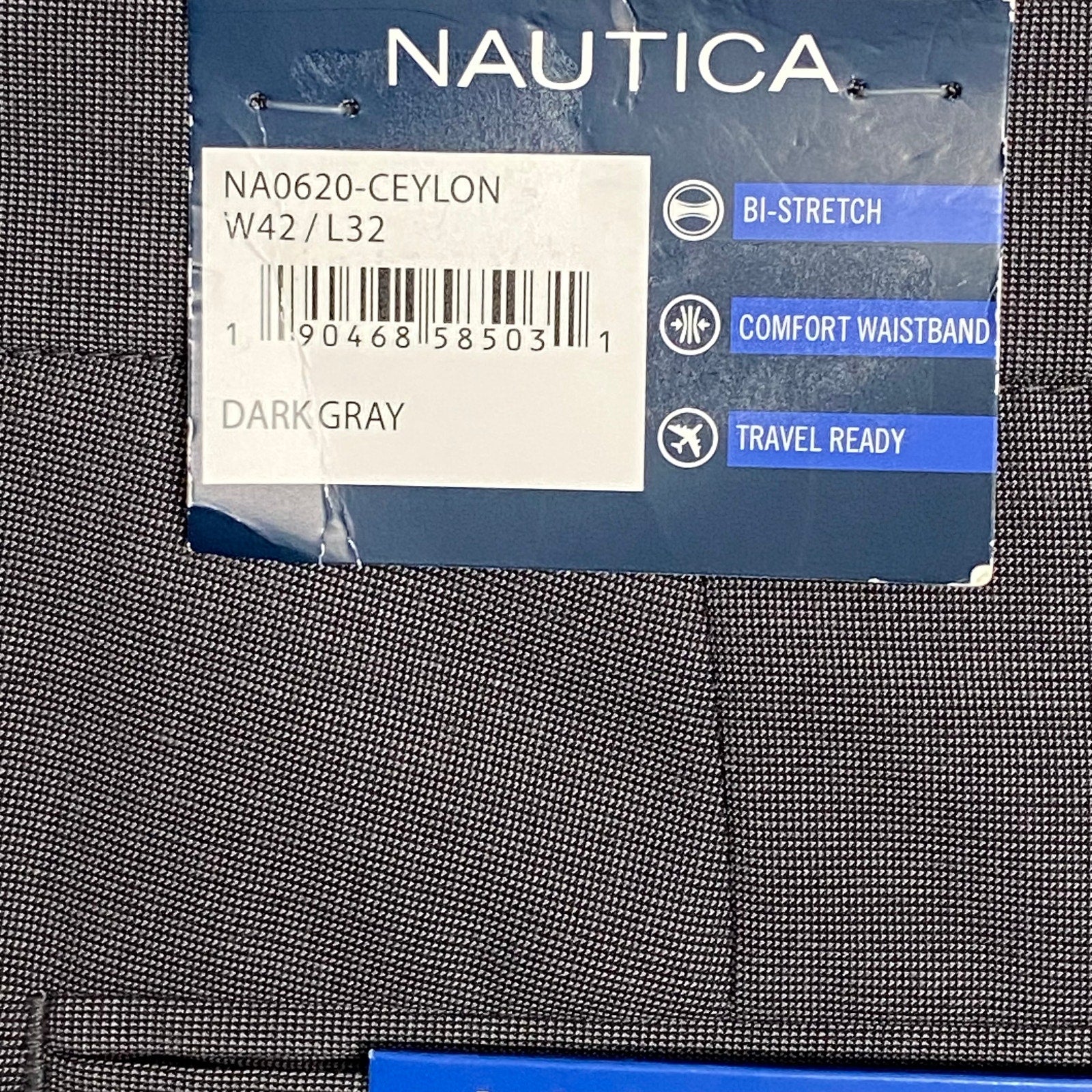 Nautica Ceylon Dress Pant Men's 42x32 Flat Front Active Stretch Dark Grey