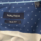 Nautica Dress Shirt Men's XL 17-17.5 34/35 Performance Slim Fit Blue Geo