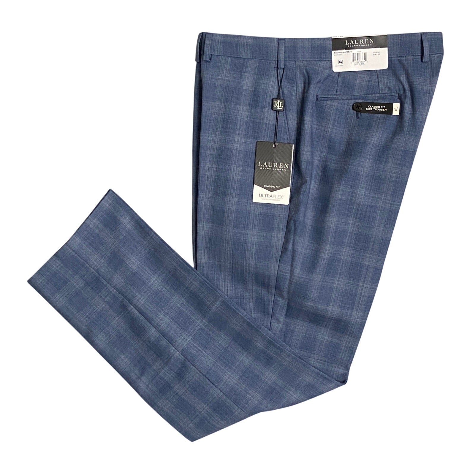 Ralph Lauren Dress Pant Men's 36x32 Ultraflex Trouser Classic Fit Blue Plaid