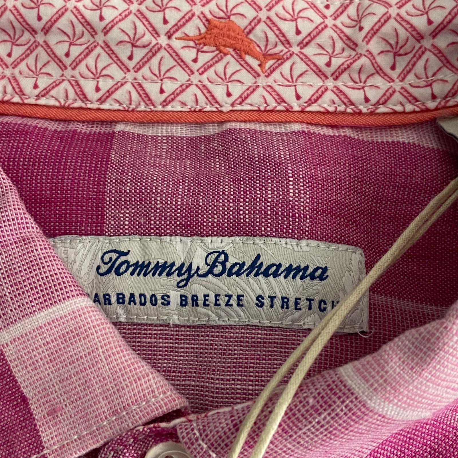 Tommy Bahama Shirt Men's Medium "Barbados Breeze Stretch" Shirt Pink Linen