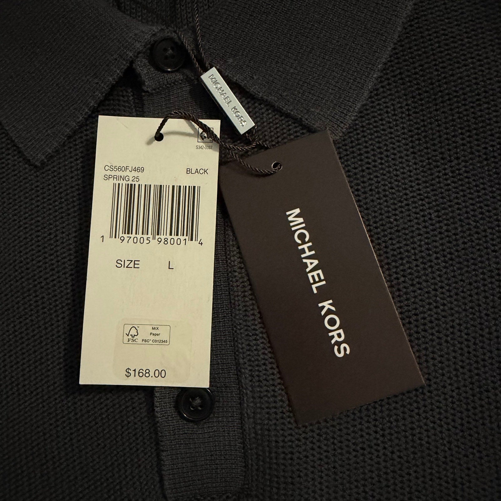 Michael Kors Polo Shirt Men's Large Short Sleeve Knit Cotton Black