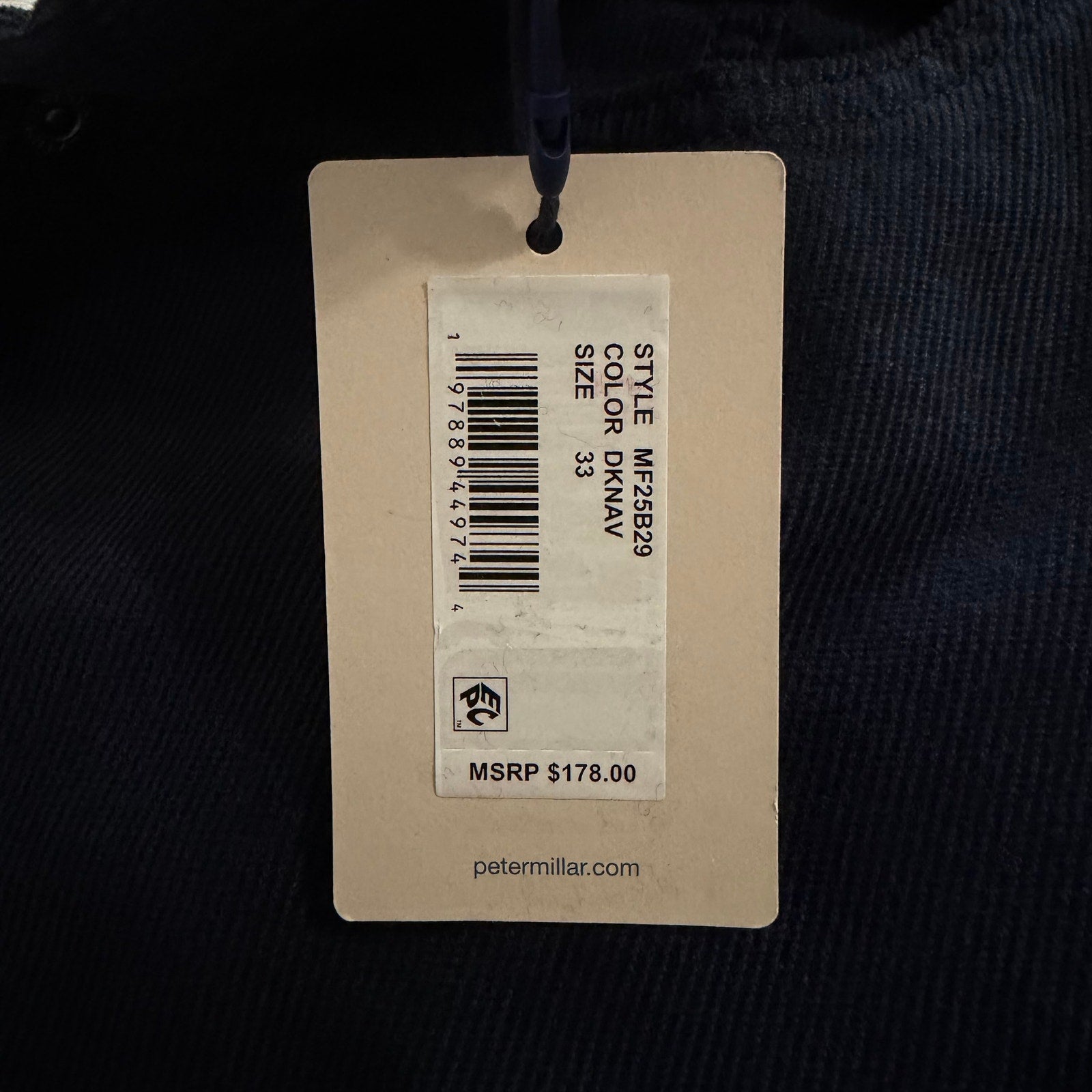 Peter Millar Corduroy Pants Men's 33"x33" Classic Fit 5-Pocket Dark Navy