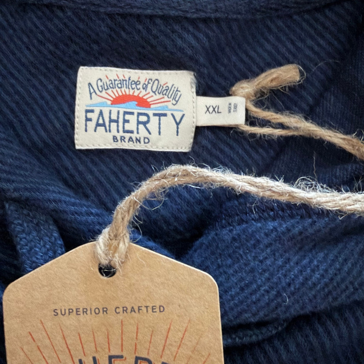 Faherty Legend Lounge Sweater Hoodie Men's XXL Organic Cotton Navy Twill