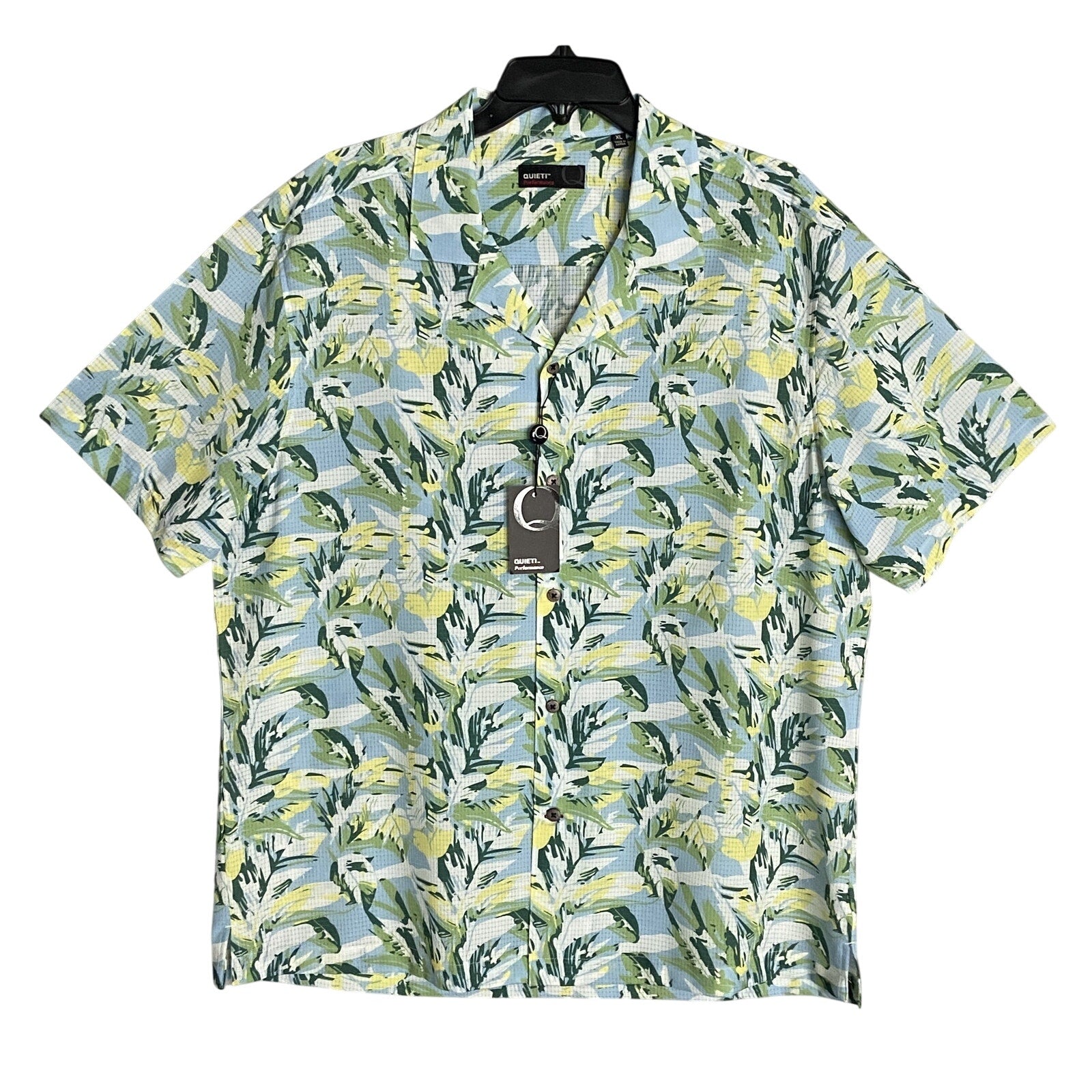 Quieti Performance Shirt Men's XL Short Sleeve Button-Up Shirt Leaf Print