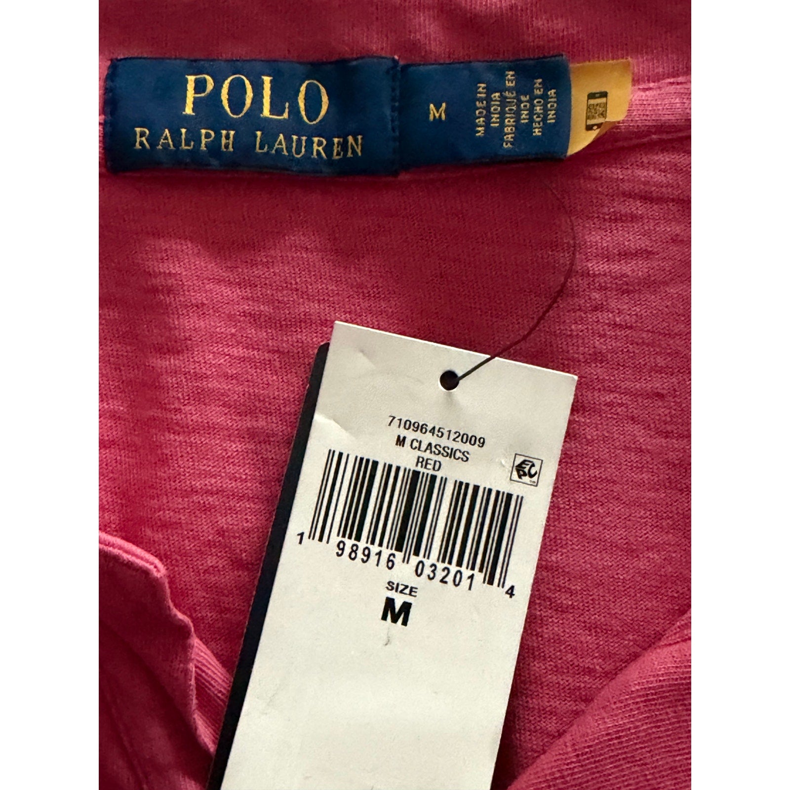 Polo Ralph Lauren Shirt Men's Medium Buttonless Polo Cotton Linen Blend Red