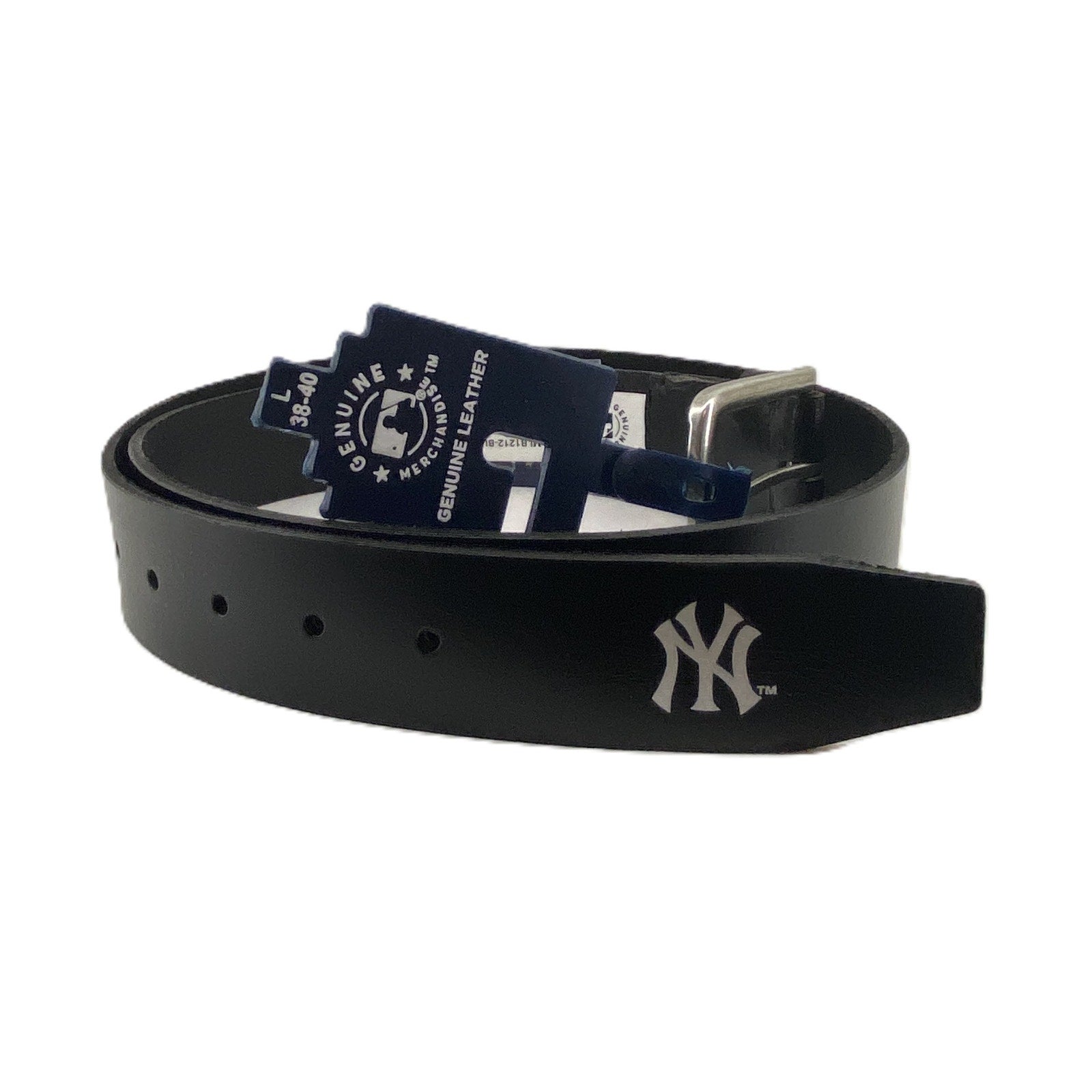 MLB New York Yankees Men's Large 38-40 Leather Belt with Team Logo Black