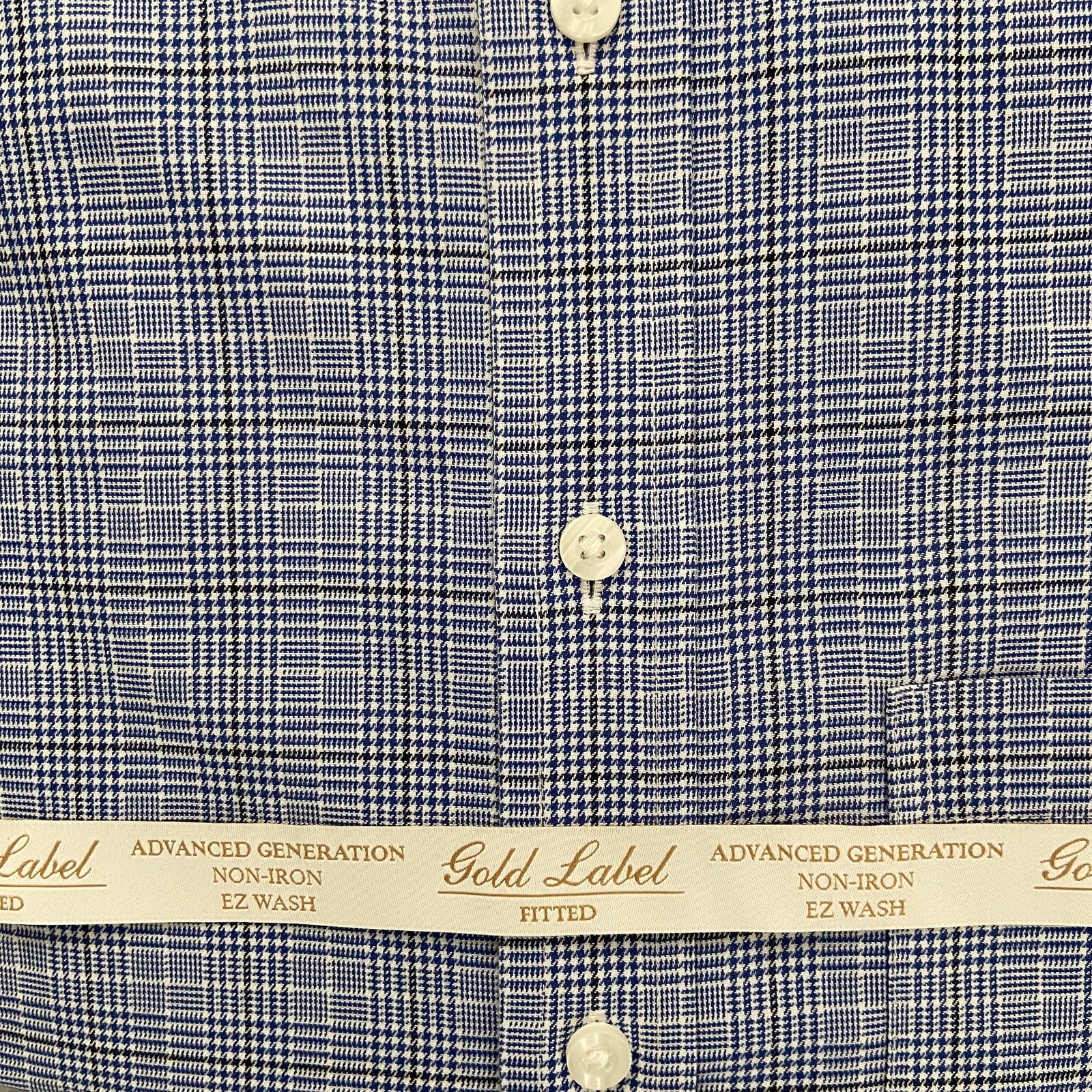 Roundtree & Yorke Shirt Men's 14.5 33 Fitted Cotton Twill Blue Plaid