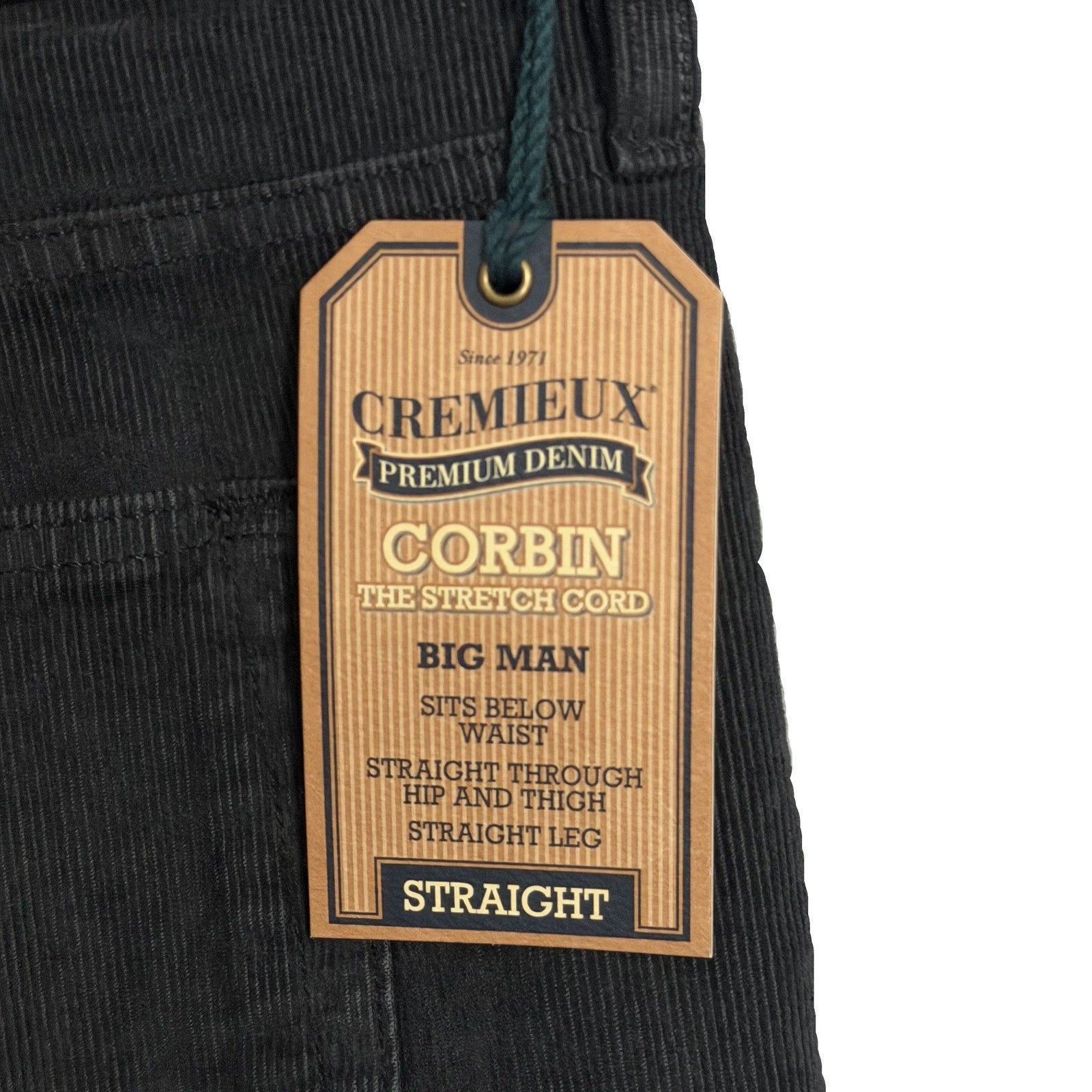 Daniel Cremieux Corduroy Pants Men's 46"x30" Straight Fit Stretch Charcoal