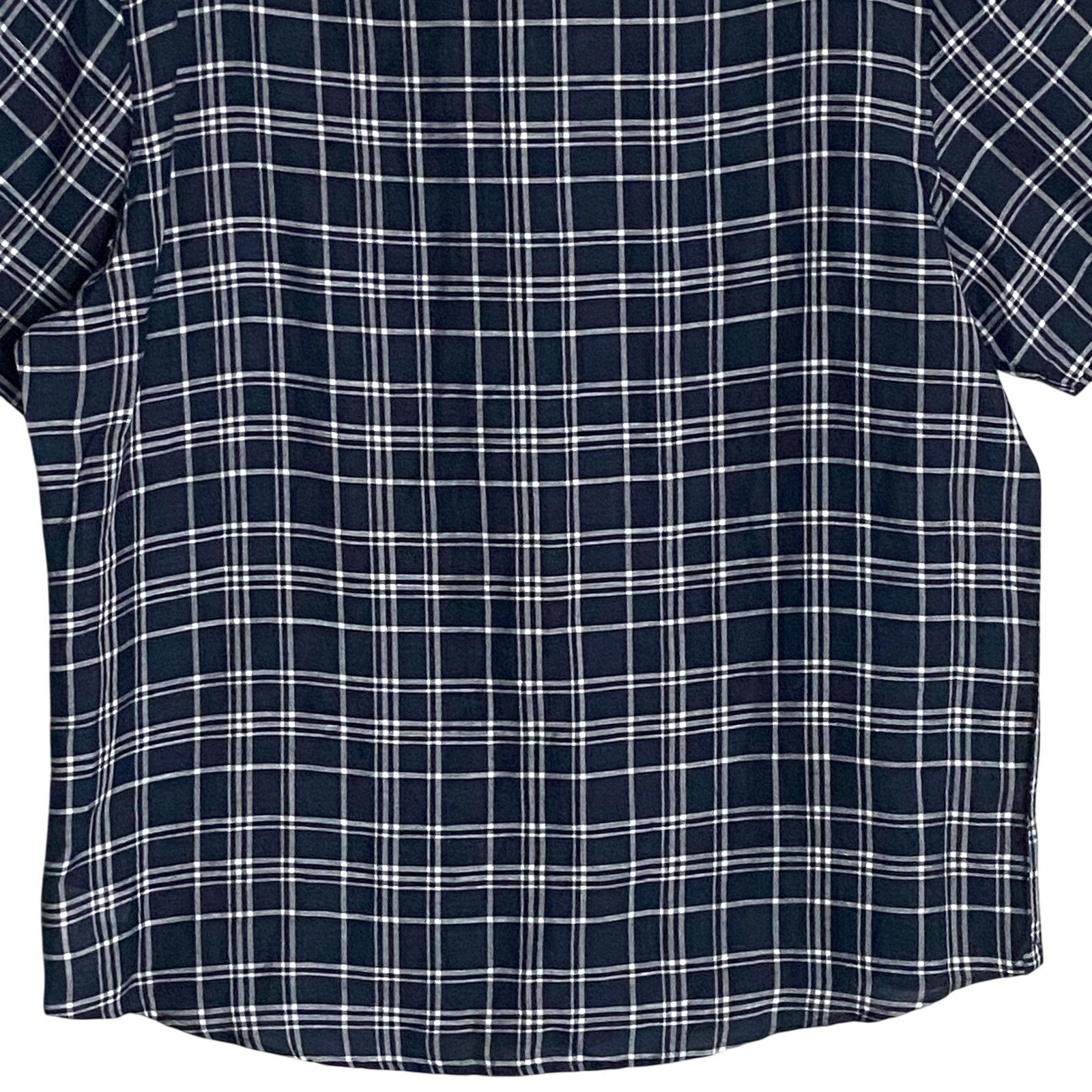 Michael Kors Men's XXL Slim Fit Short Sleeve Shirt Linen Dark Blue Check