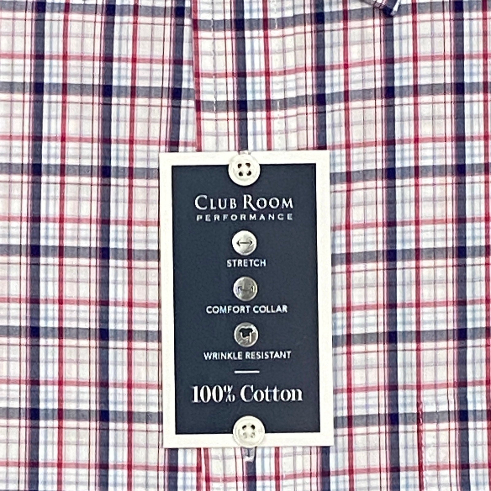 Club Room Dress Shirt Men's 15.5 34/35 Long Sleeve Cotton Plaid White Red Gray