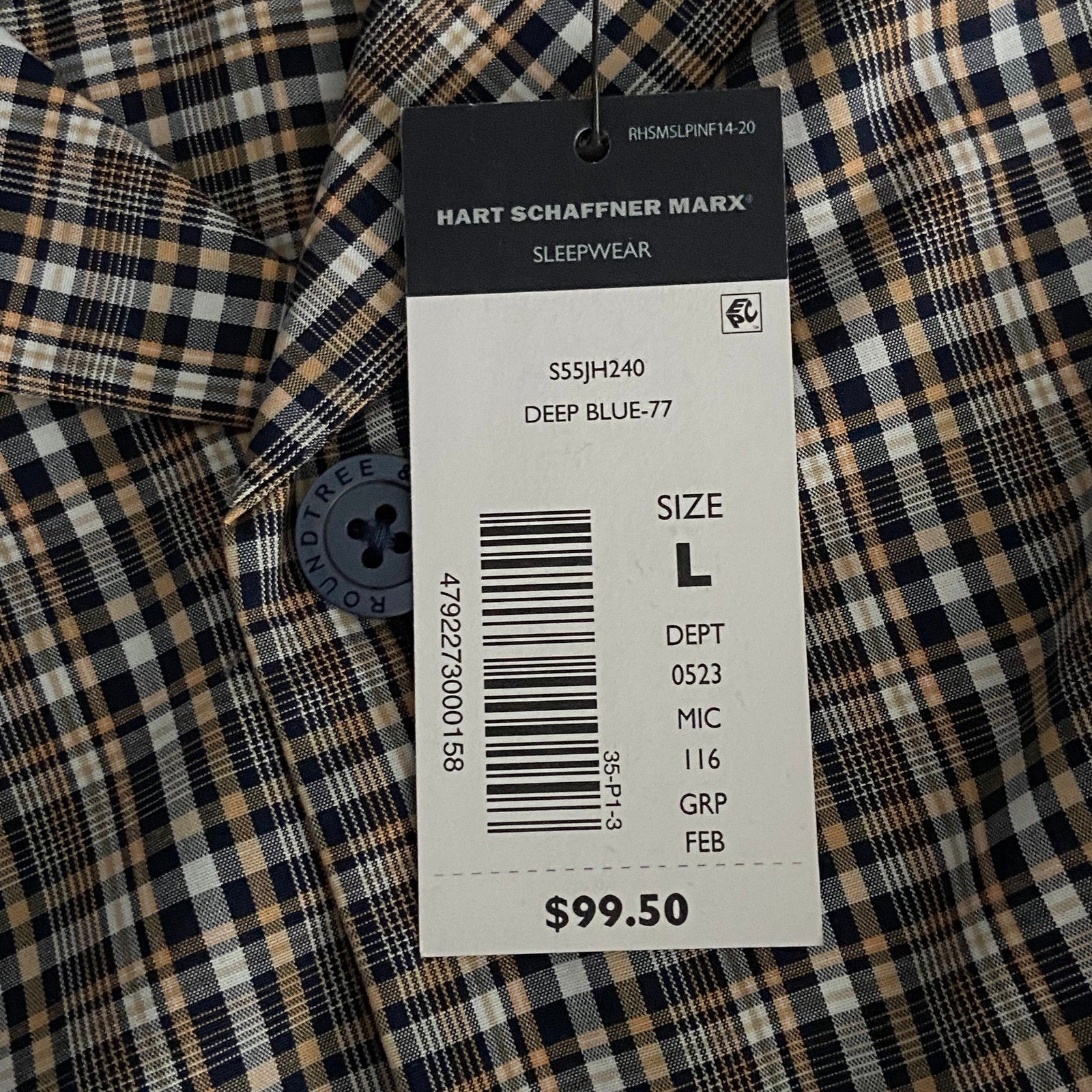 Hart Schaffner Marx Sleepwear Men's Large Pajama Set Brown Plaid