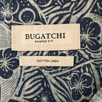 Bugatchi Shirt Men's Small Shaped Fit Linen Blend Short Sleeve Indigo Floral
