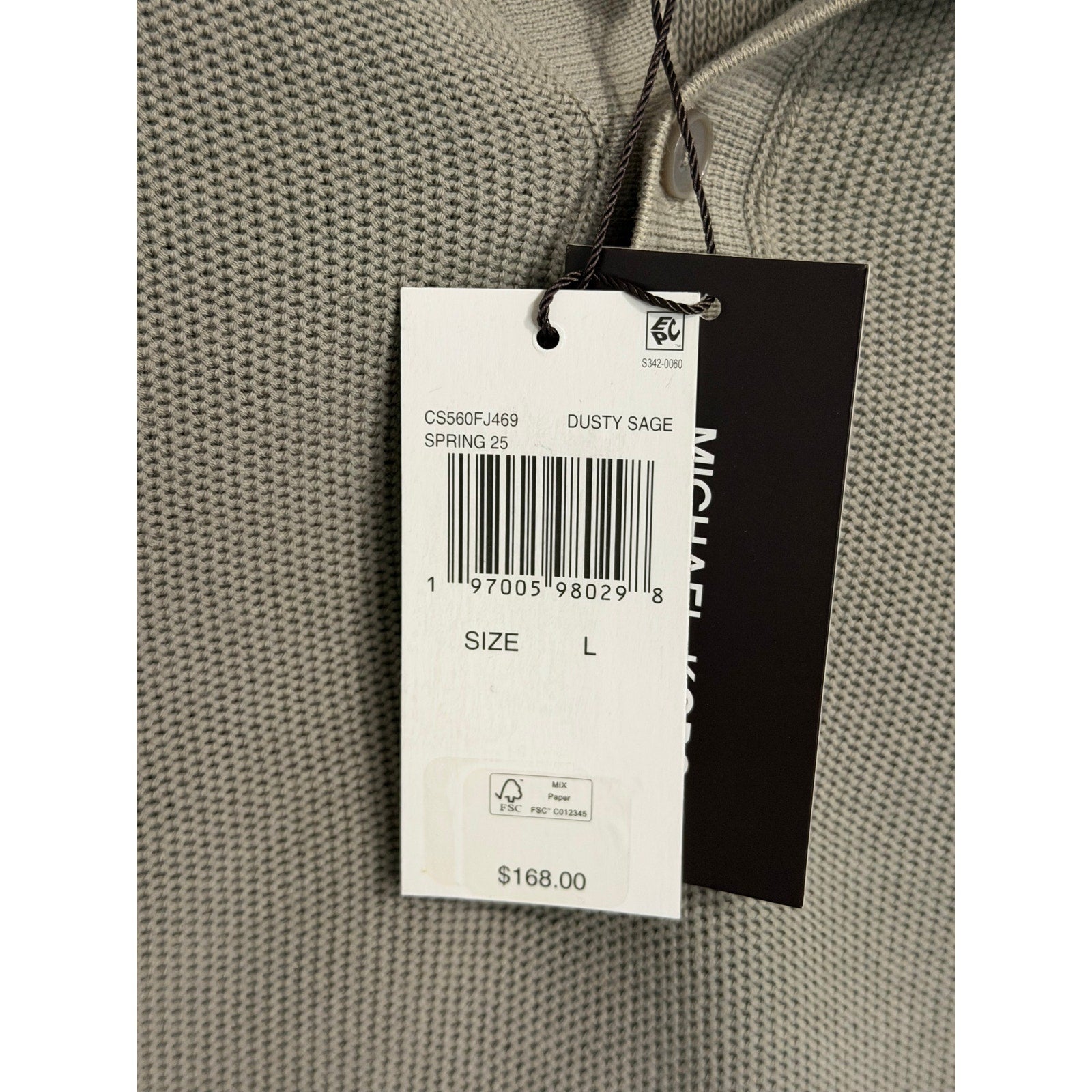 Michael Kors Polo Shirt Men's Large Short Sleeve Knit Cotton Dusty Sage