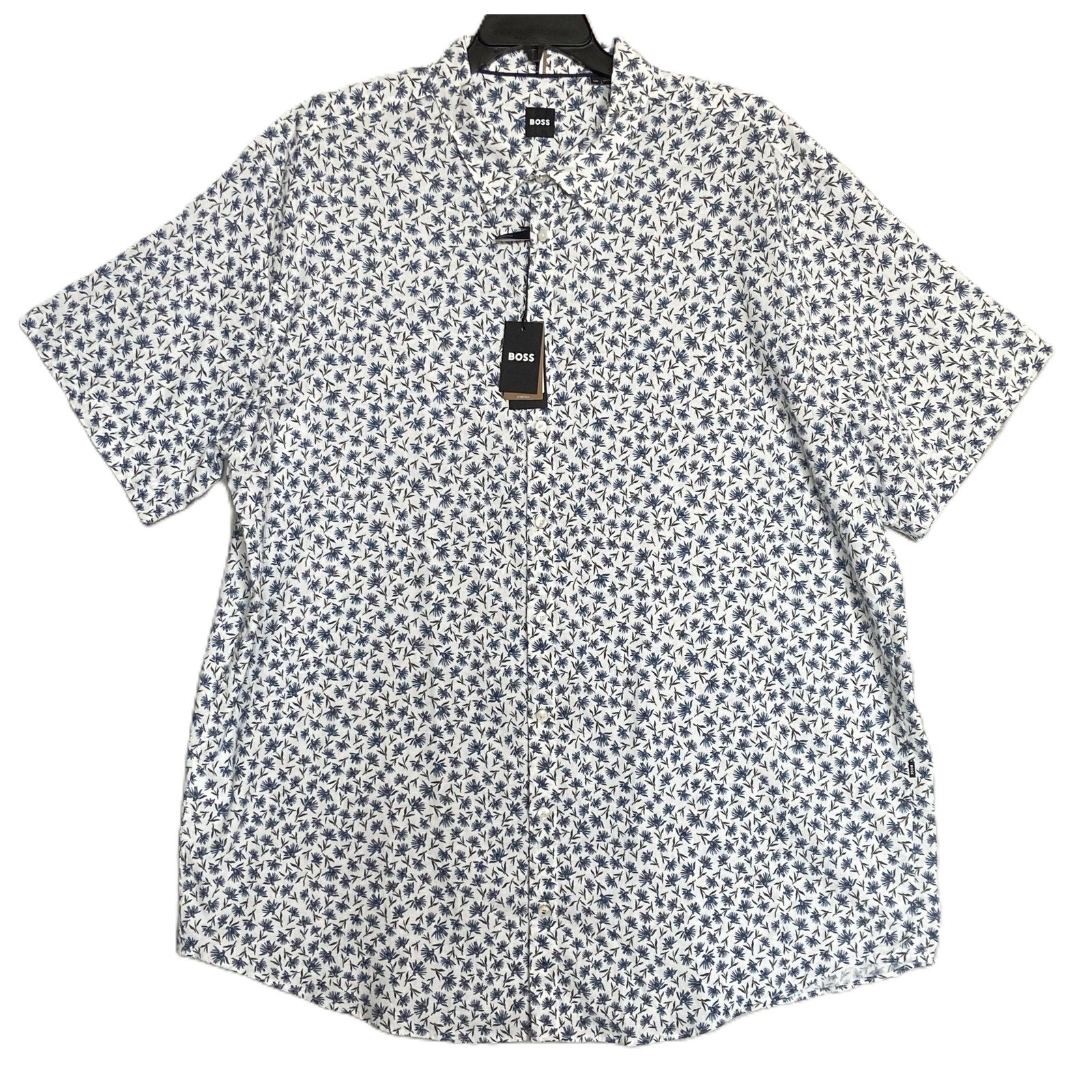 Boss Shirt Men's 5XL Big & Tall Short Sleeve Stretch Linen Shirt Blue Floral