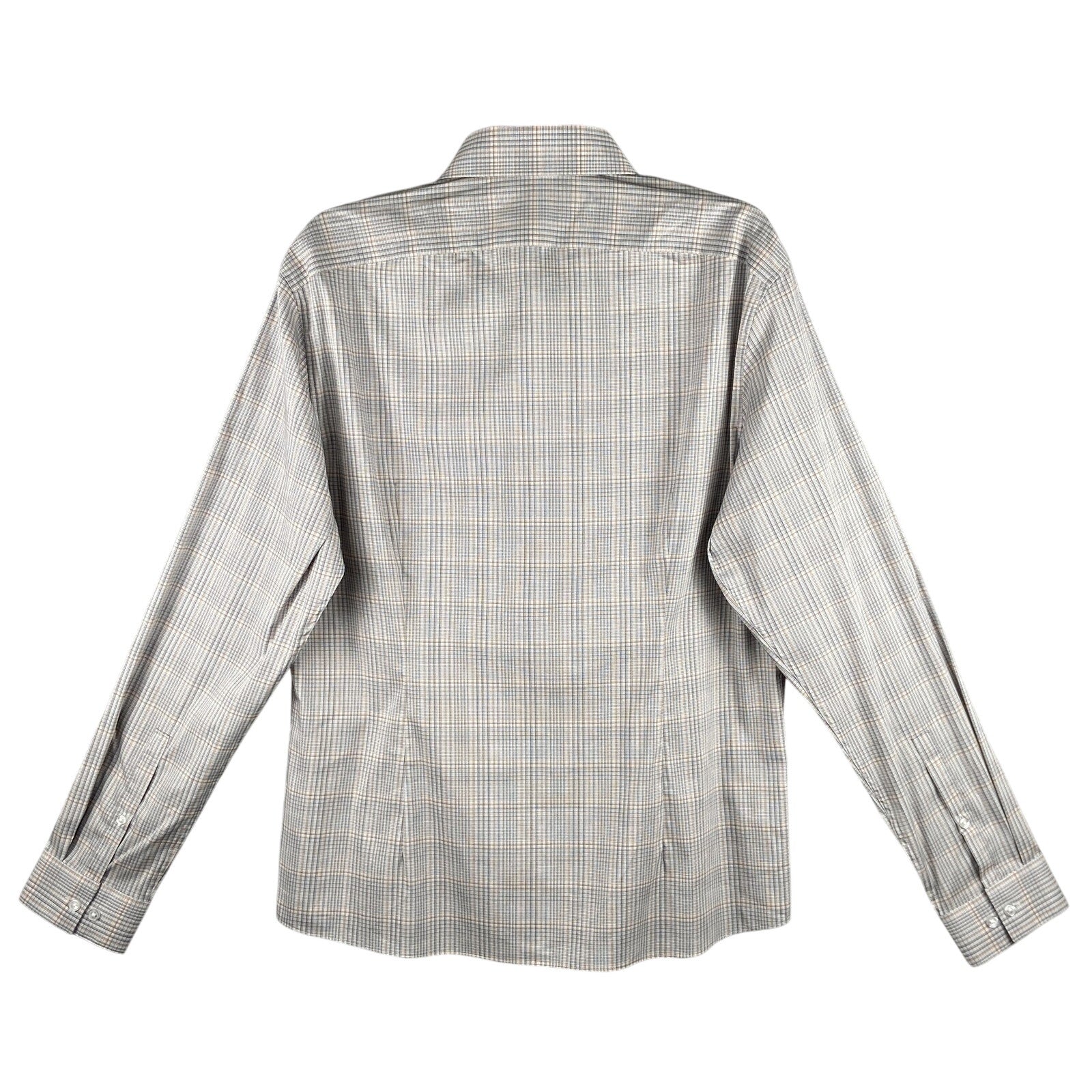 Calvin Klein Dress Shirt Men's Large Extra-Slim Fit Stain Shield Coral Plaid