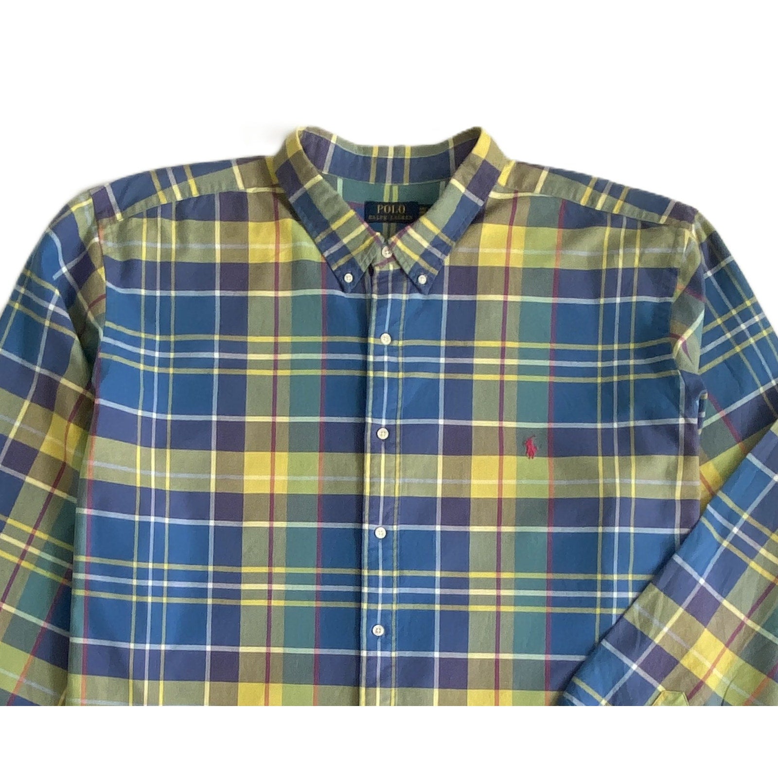 Polo Ralph Lauren Shirt Men's 4XLT Big & Tall Long Sleeve Blue Green Plaid