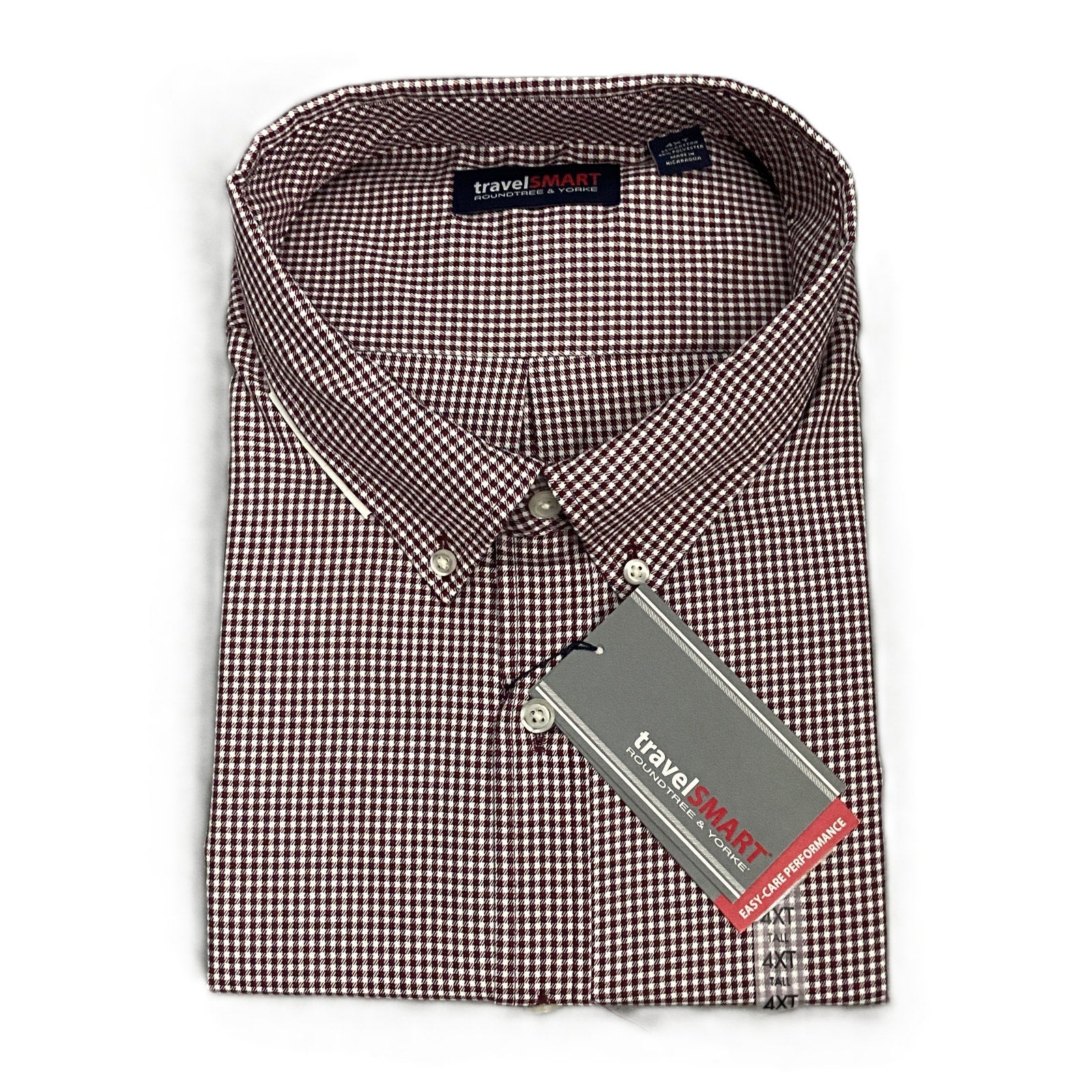 Roundtree & Yorke TravelSmart Big & Tall Men's 4XT Dress Shirt Red Check