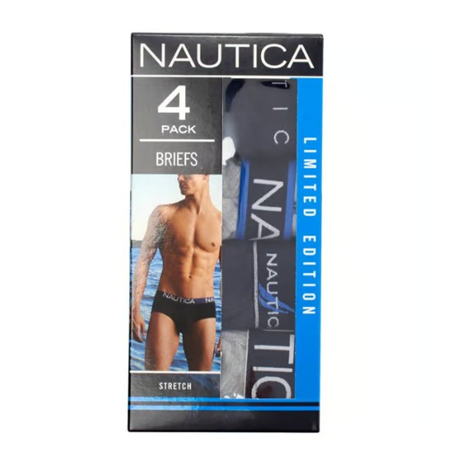 Nautica Men's Large 36-38 Heathers Briefs 4-Pack Gray Blue