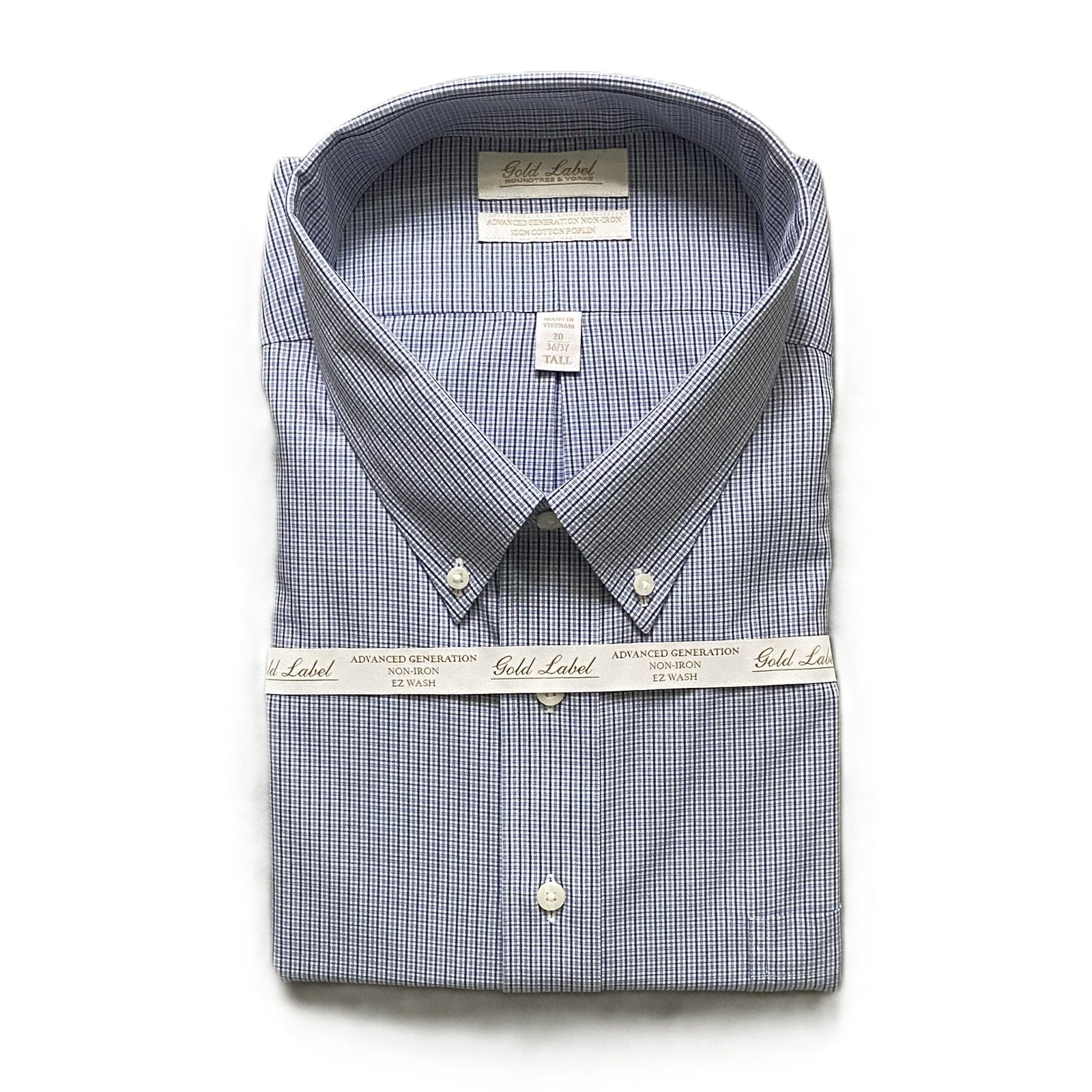 Roundtree & Yorke Shirt Big & Tall Men's 20 36/37 Blue Check Dress Shirt