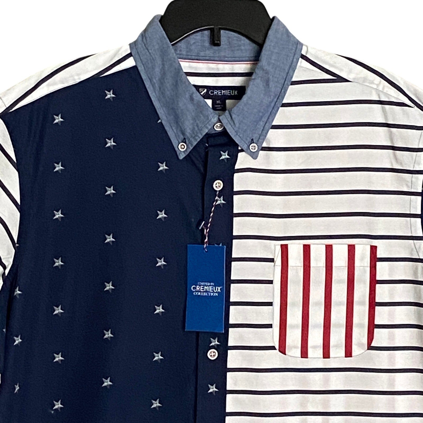 Daniel Cremieux 38 Shirt Men's XL American Flag Short Sleeve Shirt Cotton