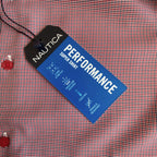 Nautica Dress Shirt Men's 14-14.5 32/33 Performance Slim Fit Red/Navy Check