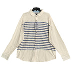 Daniel Cremieux Shirt Men's Large Long Sleeve Polo Shirt Cream Blue Stripe