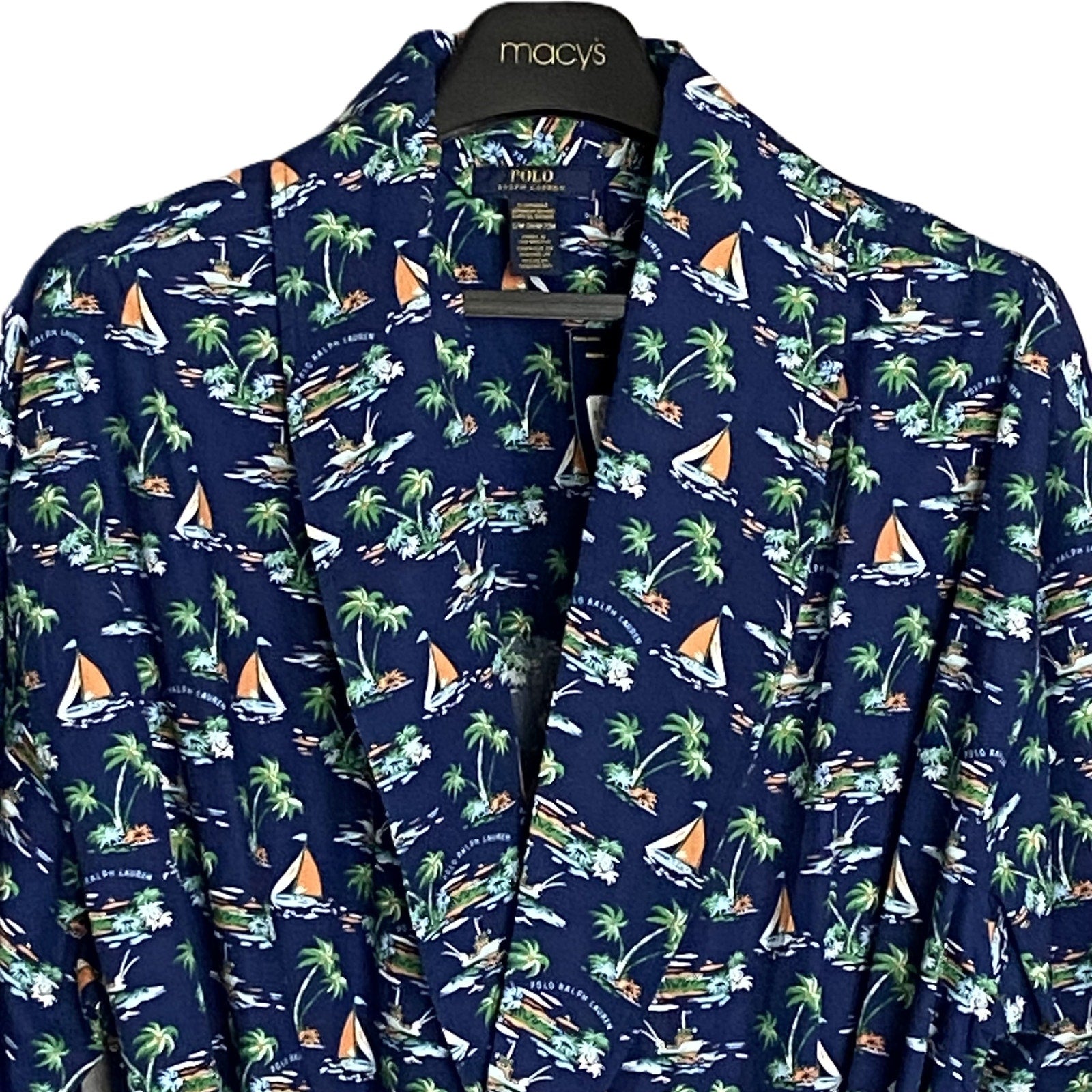 Polo Ralph Lauren Sleepwear Men's Cotton Robe Large/XL Blue Tropical