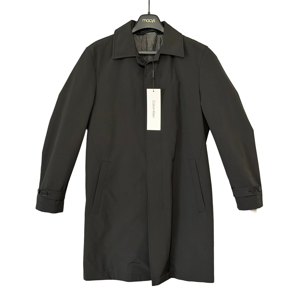 Calvin Klein Raincoat Overcoat Men's 36 Short MPARK Single-Breasted Black