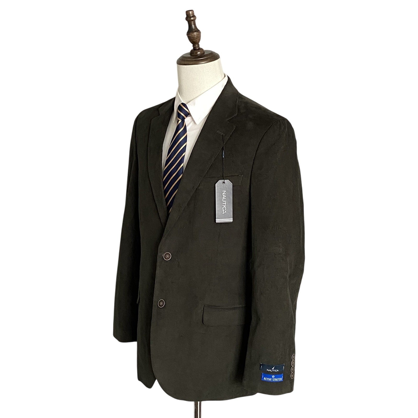 Nautica Sport Coat Men's 42 Long Corduroy Modern Fit Stretch Dark Olive
