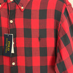 Polo Ralph Lauren Men's Large Classic Fit Linen Shirt Red Black Check