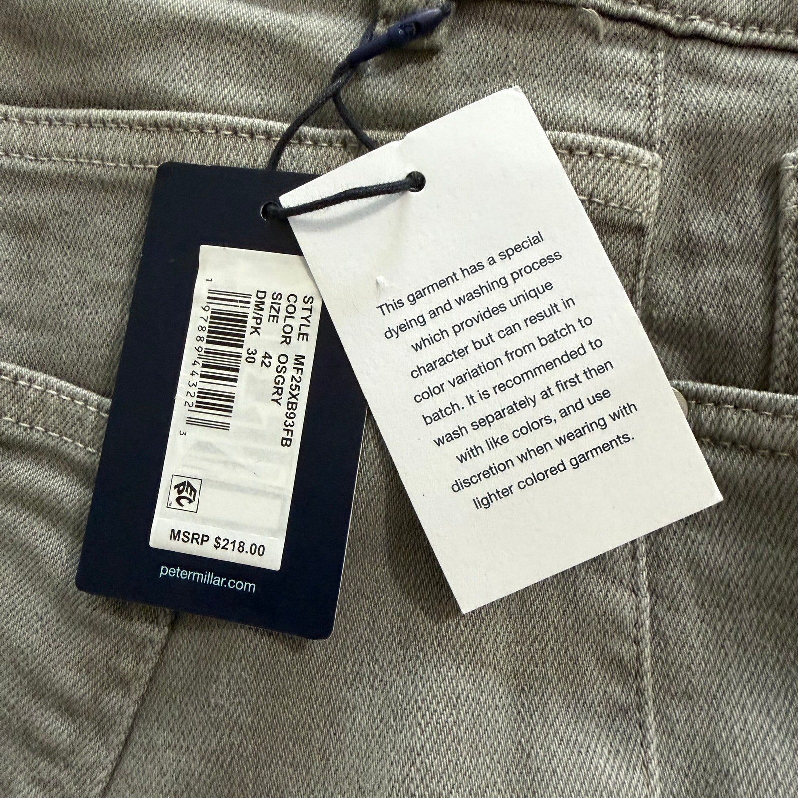 Peter Millar Pants Men's 42"x30" Fairfield Garment Dyed Denim Oslo Grey