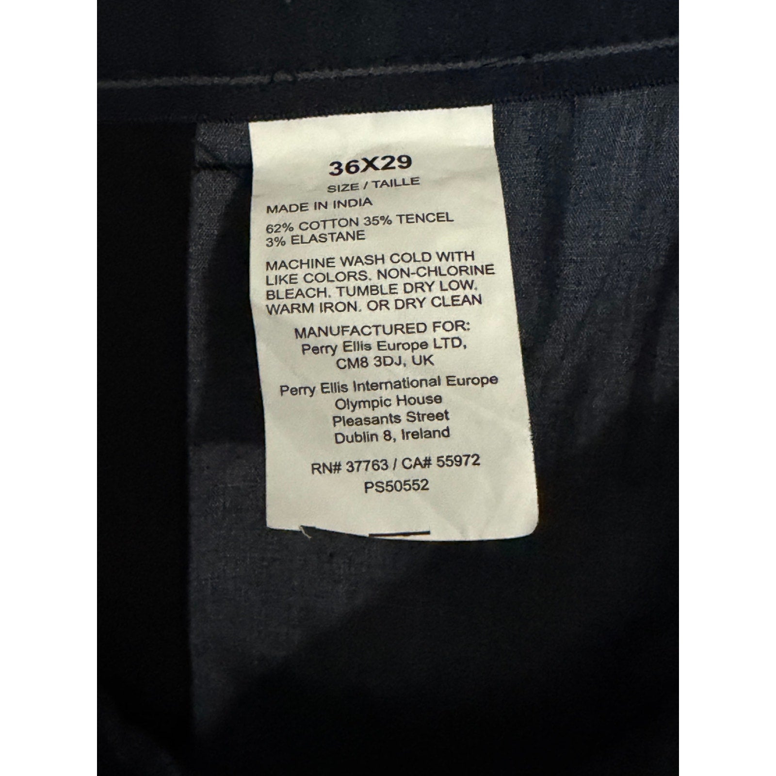 Perry Ellis Portfolio Pants Men's 36"x29" Slim Fit Dress Pant Solid Black
