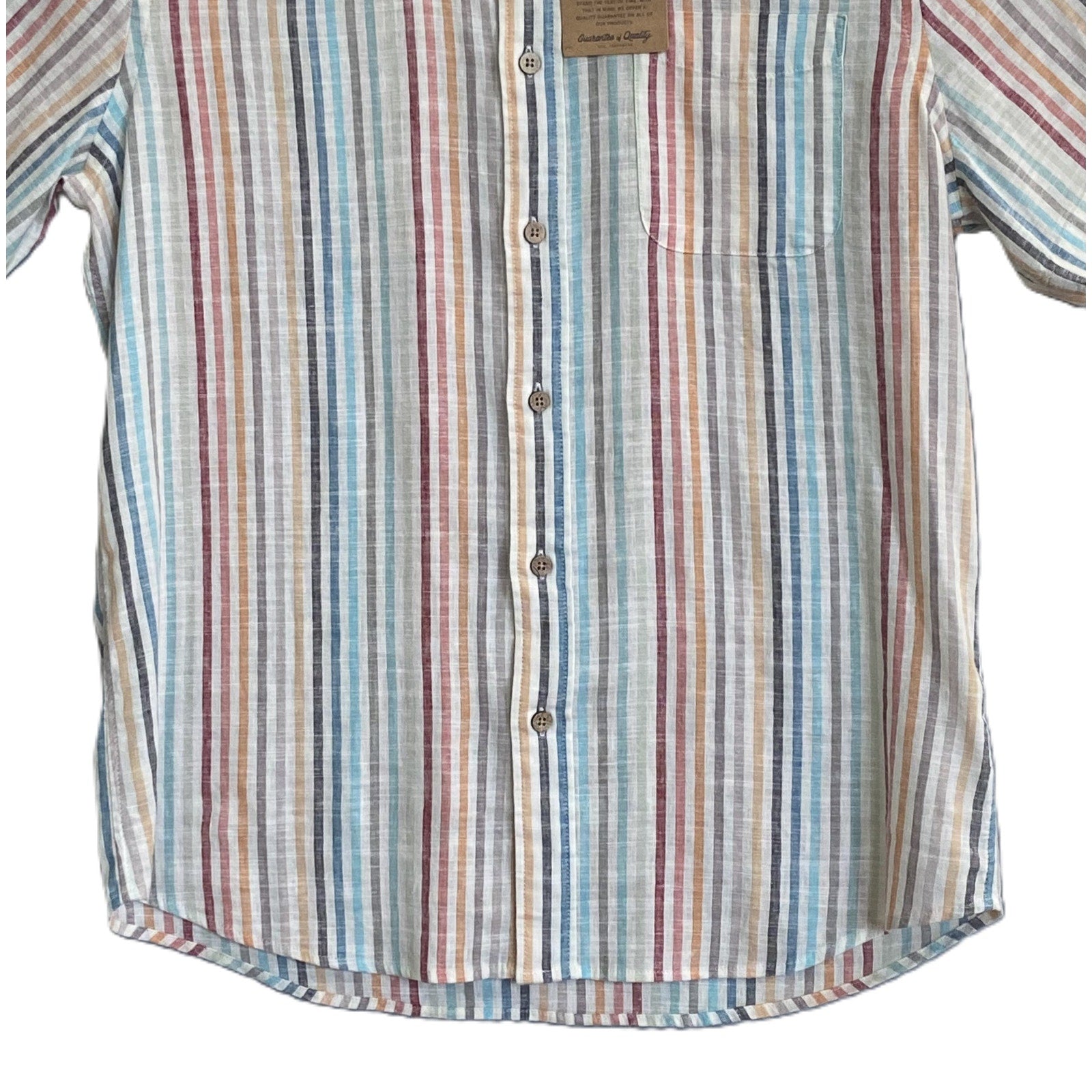 Faherty Shirt Men's Medium Breeze Shirt Short Slv Linen Multicolor Stripe