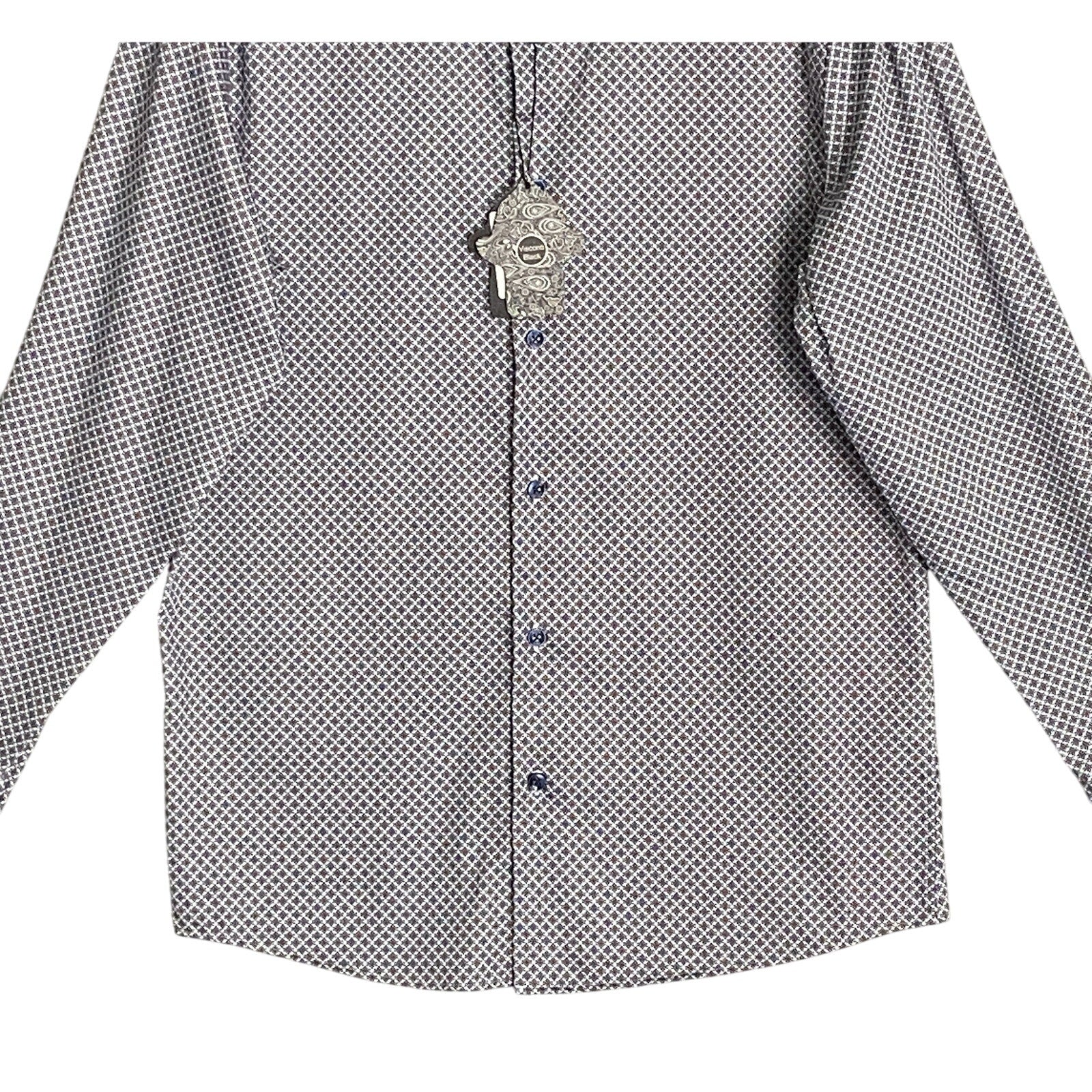 Visconti Black Men's Small Button Up Shirt Geometric Print Bark Stretch