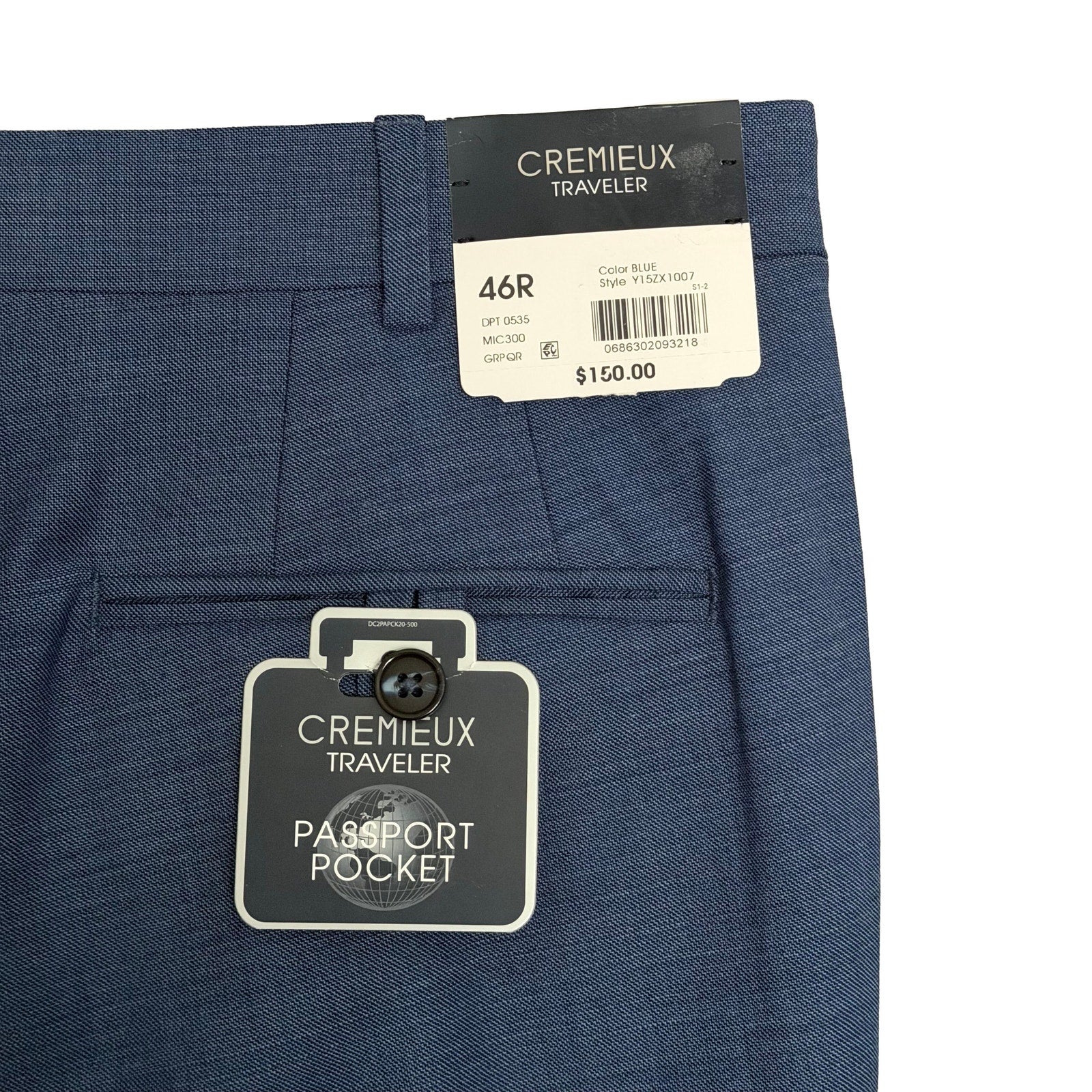 Daniel Cremieux Dress Pant Men's 46R Traveler Raw Hem Comfort Waist Blue