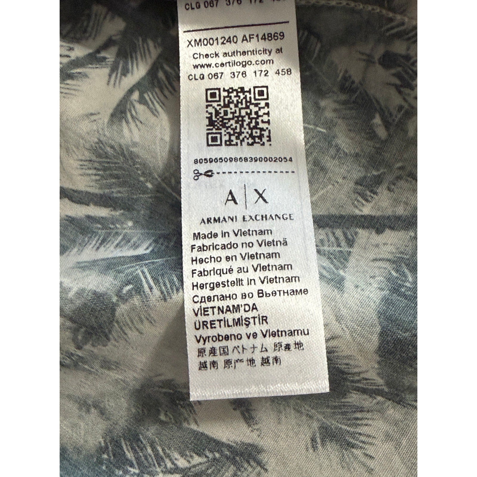 Armani Exchange Casual Shirt Men's Small Short Sleeve White/Green Resort